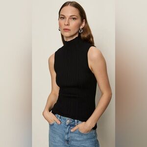 SANCTUARY RIBBED FUNNEL NECK TOP BLACK